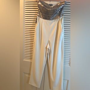 EXPRESS Silver Sequence strapless jumpsuit